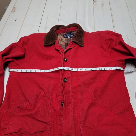 Vintage Lands End red canvas chore field barn coat plaid lined tall - Picture 5 of 11